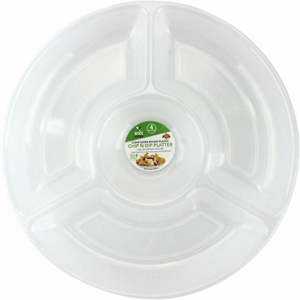 Plates, Platters & Bowls | Clear Plastic Chip And Dip Platter 30Cm Catering & Kitchen Plates, Platters & Bowls