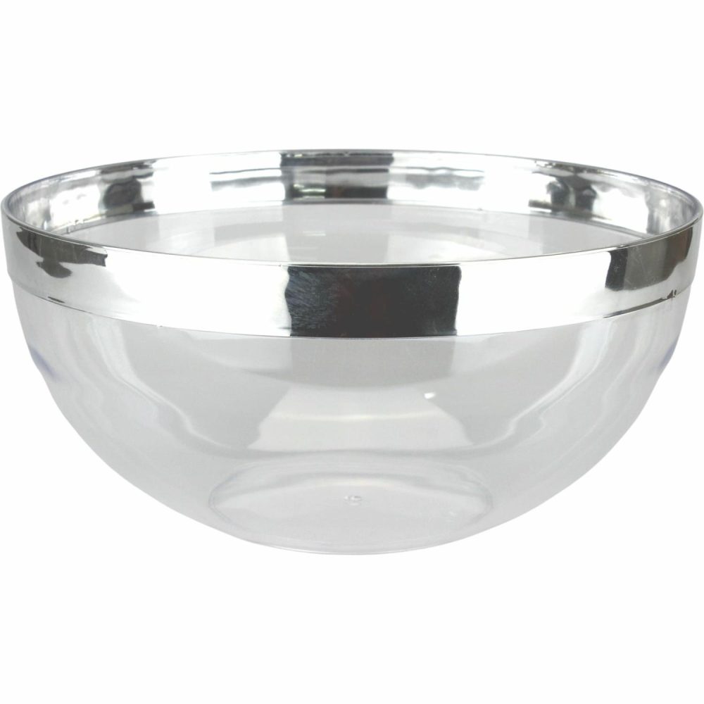 Plates, Platters & Bowls | Clear Silver Rim Plastic Serving Bowl 24Cm Catering & Kitchen Plates, Platters & Bowls