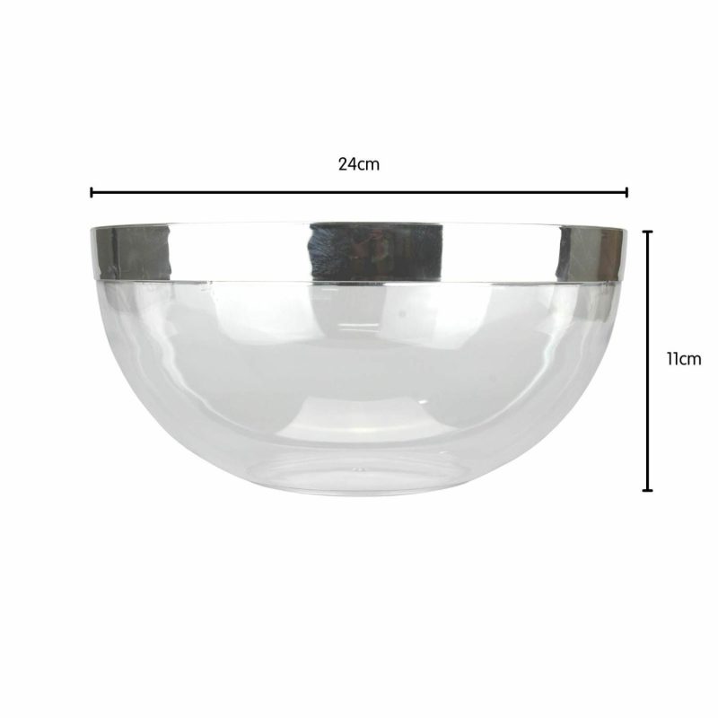 Plates, Platters & Bowls | Clear Silver Rim Plastic Serving Bowl 24Cm Catering & Kitchen Plates, Platters & Bowls