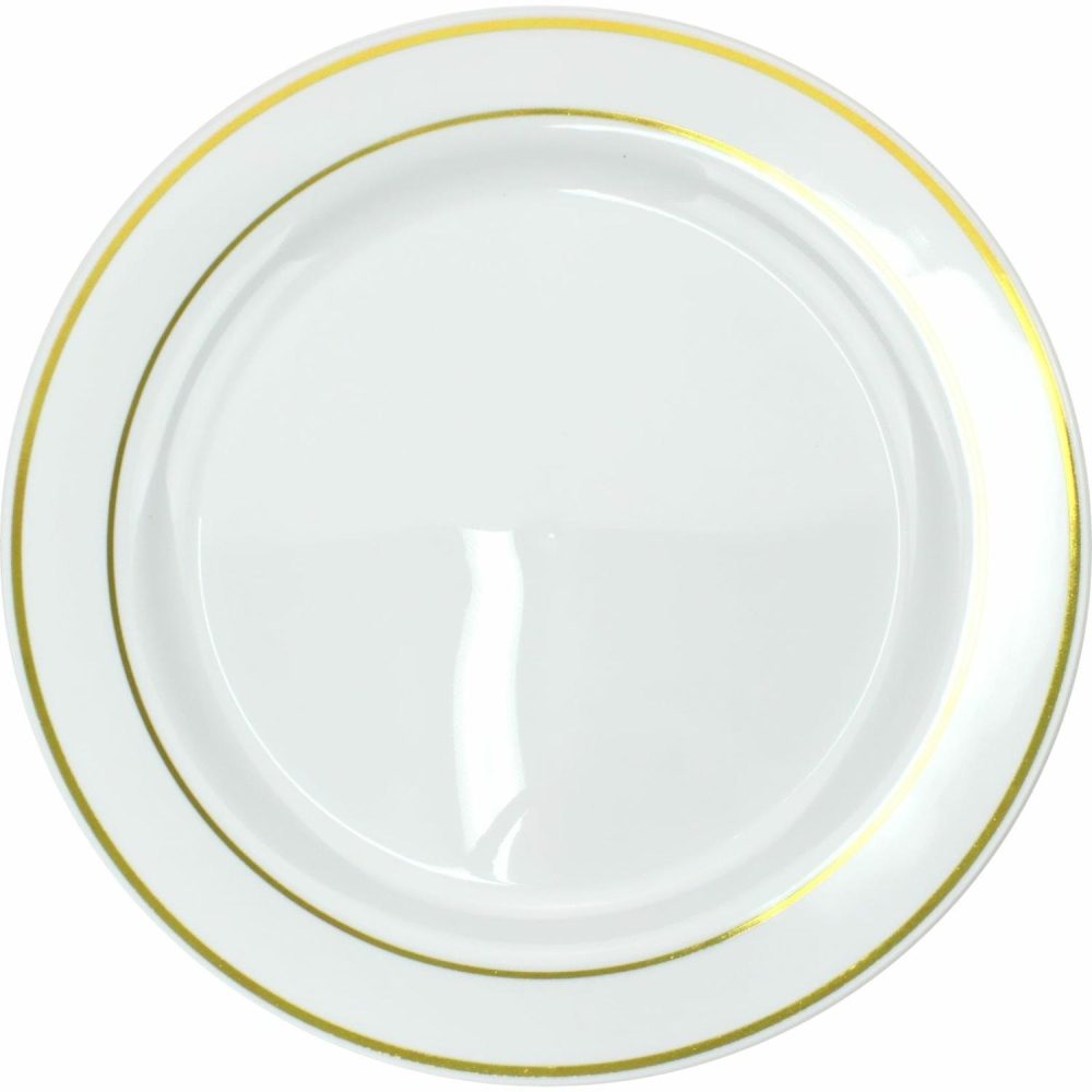 Plates, Platters & Bowls | Gold Dual Trim Large Plastic Plates (Pack Of 6) Catering & Kitchen Plates, Platters & Bowls