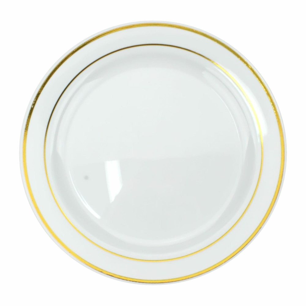 Plates, Platters & Bowls | Gold Dual Trim Small Plastic Plates (Pack Of 6) Catering & Kitchen Plates, Platters & Bowls