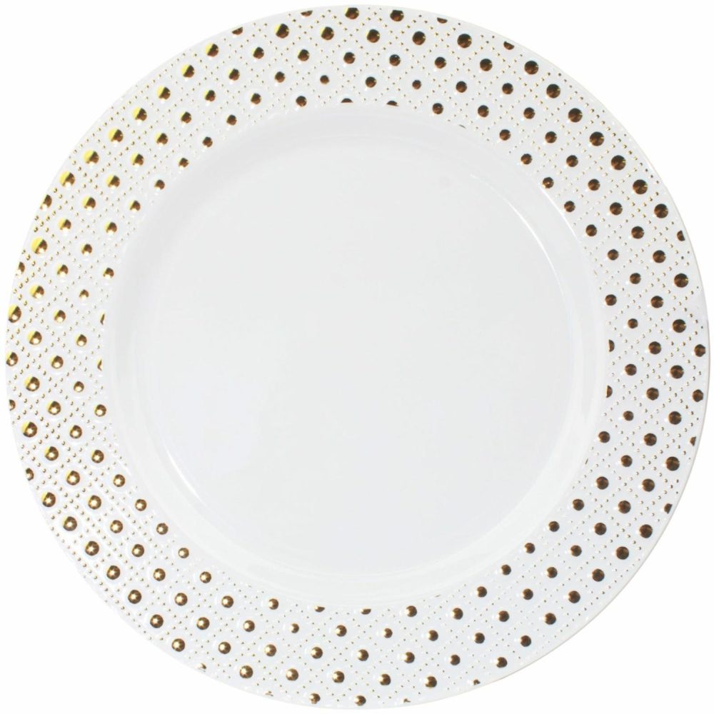 Plates, Platters & Bowls | Gold Embossed Dot Trim Large Plastic Plates (Pack Of 6) Catering & Kitchen Plates, Platters & Bowls