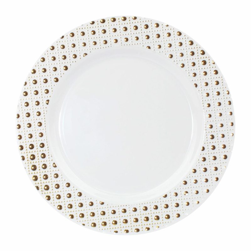 Plates, Platters & Bowls | Gold Embossed Dot Trim Small Plastic Plates (Pack Of 6) Catering & Kitchen Plates, Platters & Bowls