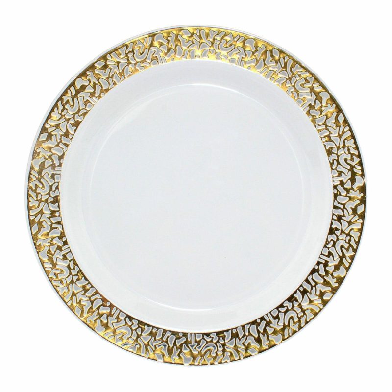 Plates, Platters & Bowls | Gold Lace Trim 19Cm Plastic Plates (Pack Of 6) Catering & Kitchen Plates, Platters & Bowls