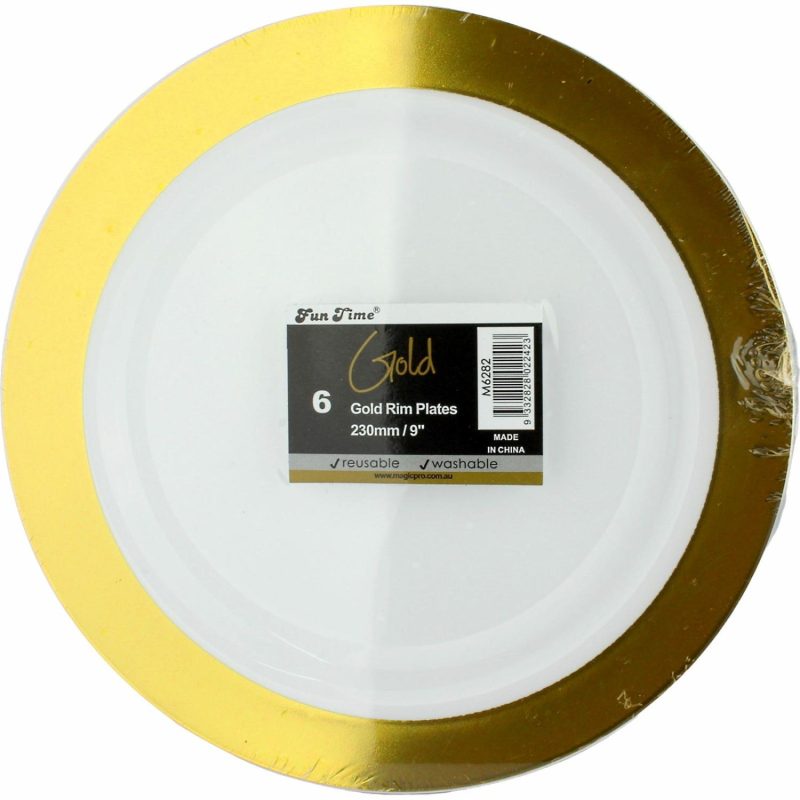 Plates, Platters & Bowls | Gold Trim 22Cm Plastic Plates (Pack Of 6) Catering & Kitchen Plates, Platters & Bowls