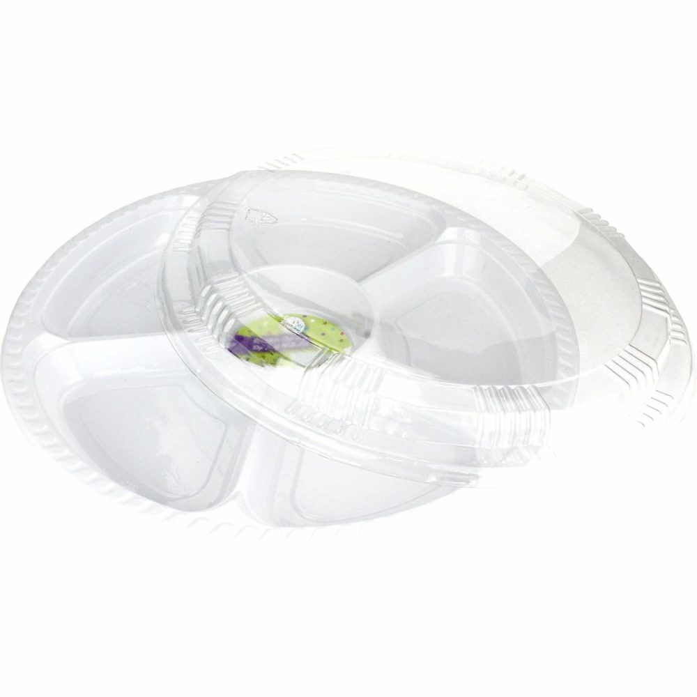 Plates, Platters & Bowls | Plastic Chip And Dip Platter With Lid (5 Section) Catering & Kitchen Plates, Platters & Bowls