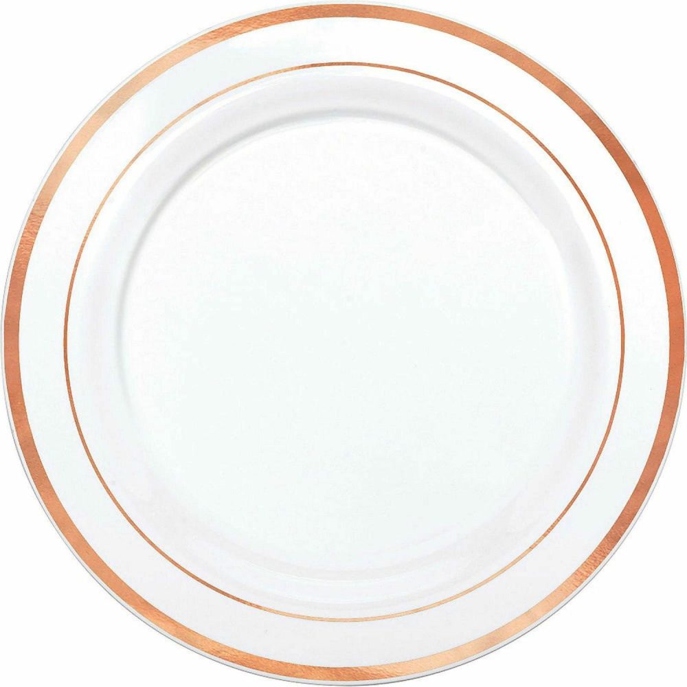 Plates, Platters & Bowls | Rose Gold Dual Trim Large Plastic Plates (Pack Of 6) Catering & Kitchen Plates, Platters & Bowls