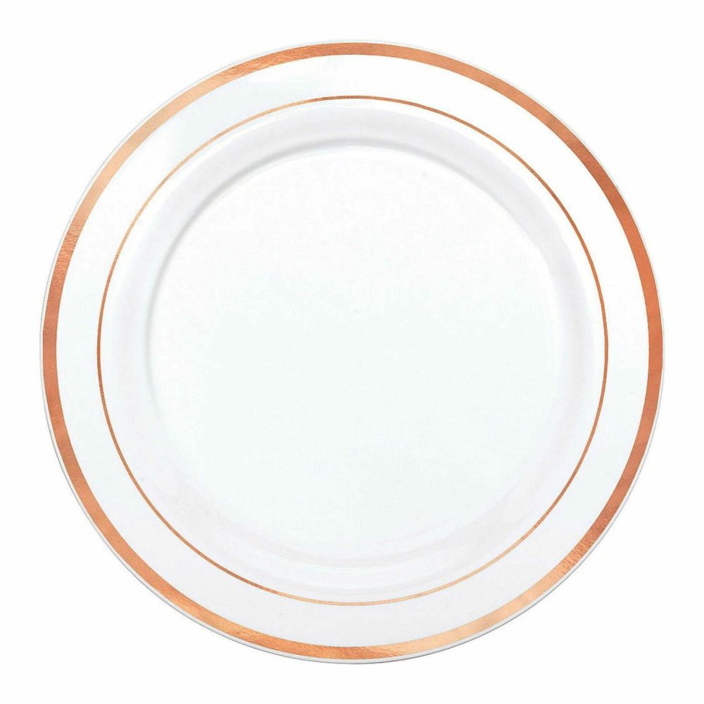 Plates, Platters & Bowls | Rose Gold Dual Trim Small Plastic Plates (Pack Of 6) Catering & Kitchen Plates, Platters & Bowls