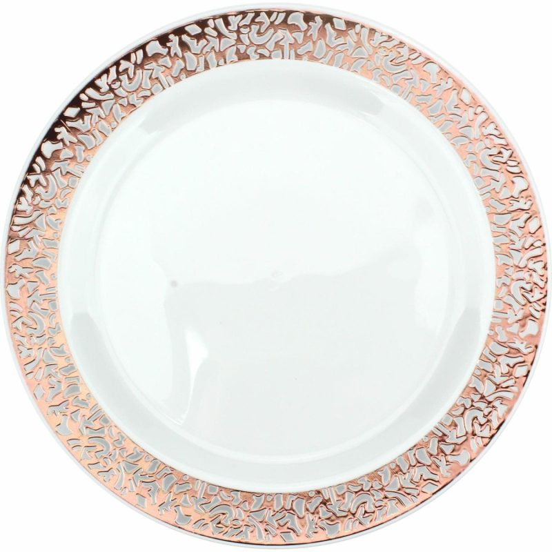 Plates, Platters & Bowls | Rose Gold Lace Trim Large Plastic Plates (Pack Of 6) Catering & Kitchen Plates, Platters & Bowls