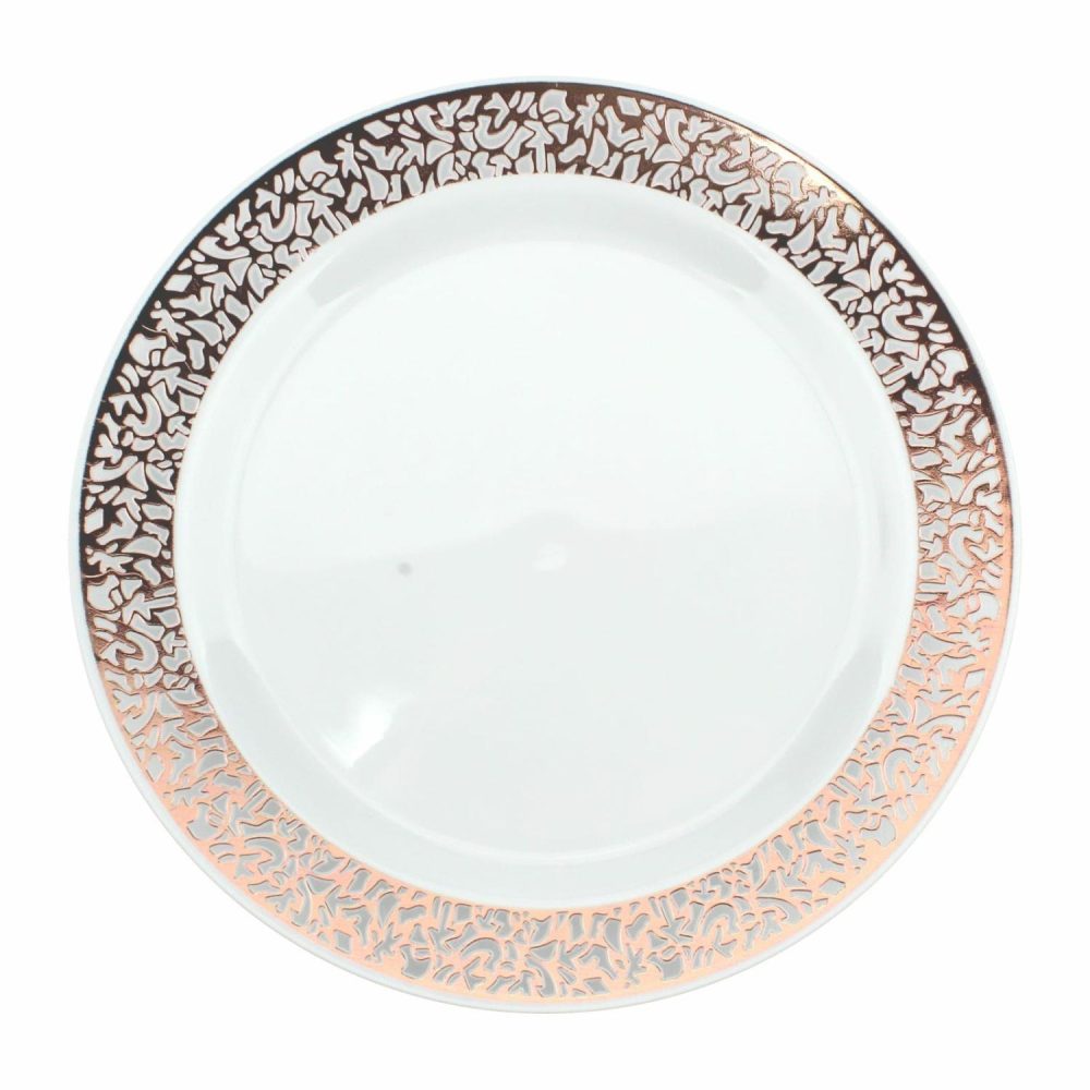 Plates, Platters & Bowls | Rose Gold Lace Trim Small Plastic Plates (Pack Of 6) Catering & Kitchen Plates, Platters & Bowls