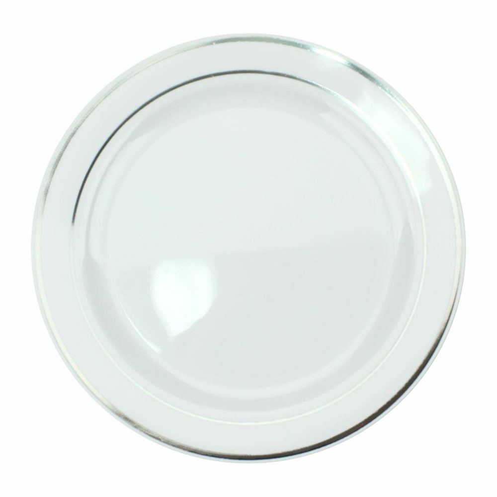 Plates, Platters & Bowls | Silver Dual Trim Small Plastic Plates (Pack Of 6) Catering & Kitchen Plates, Platters & Bowls