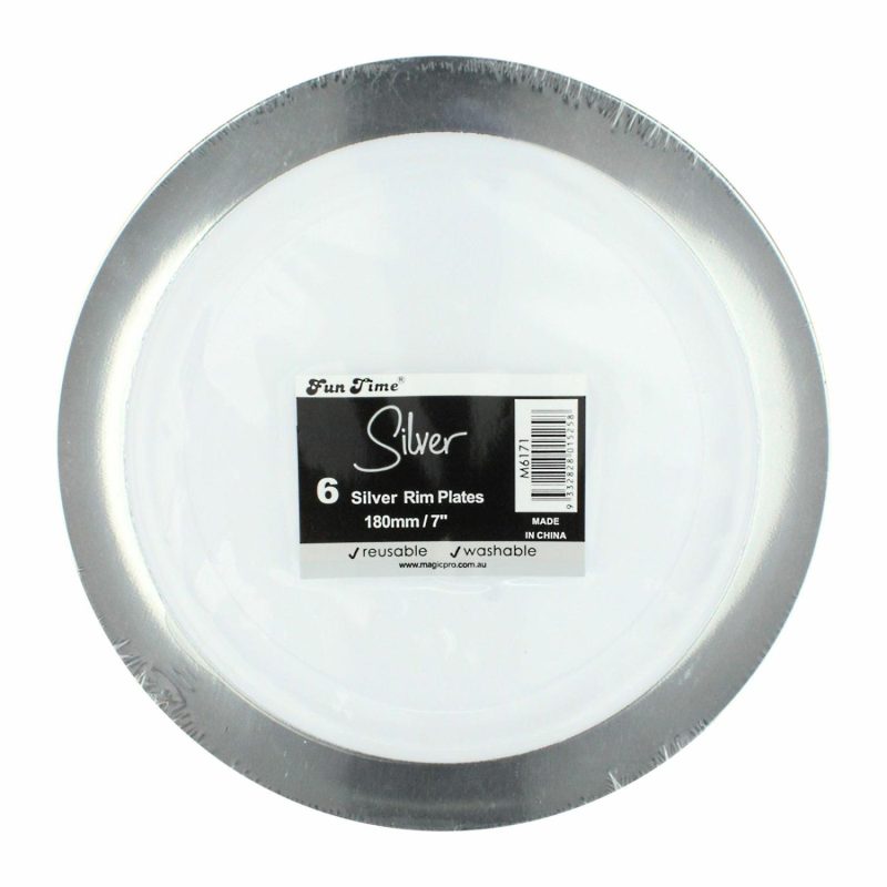 Plates, Platters & Bowls | Silver Trim 19Cm Plastic Plates (Pack Of 6) Catering & Kitchen Plates, Platters & Bowls