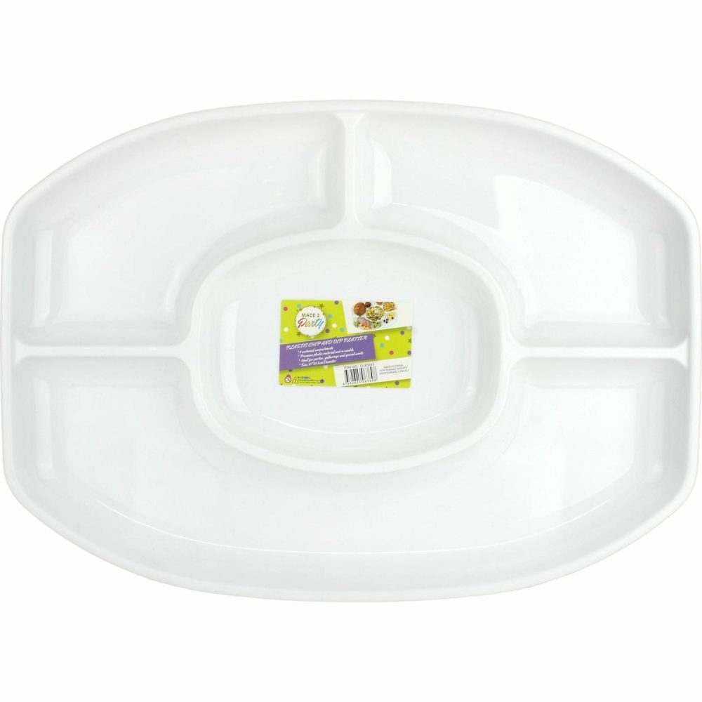 Plates, Platters & Bowls | White Plastic Chip And Dip Oval Platter 47Cm Catering & Kitchen Plates, Platters & Bowls