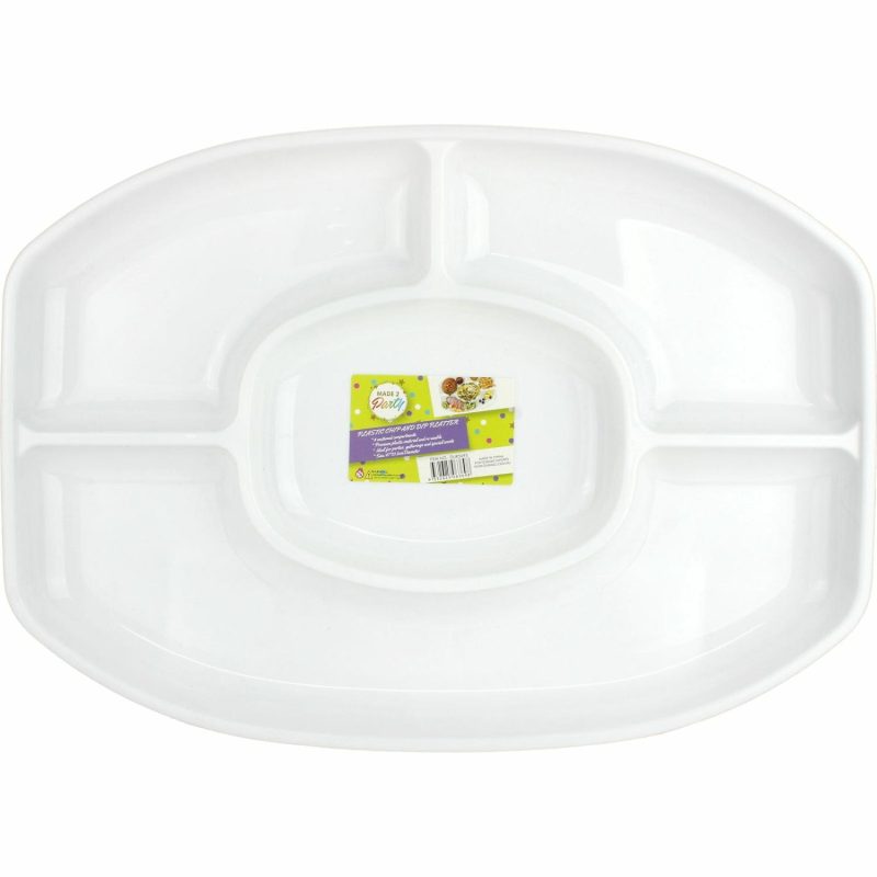 Plates, Platters & Bowls | White Plastic Chip And Dip Oval Platter 47Cm Catering & Kitchen Plates, Platters & Bowls