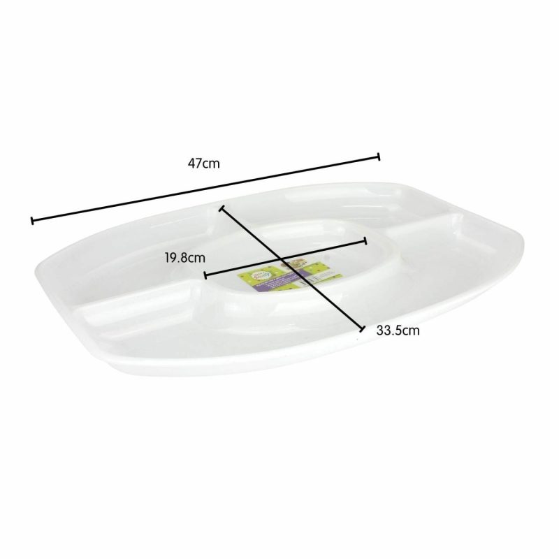 Plates, Platters & Bowls | White Plastic Chip And Dip Oval Platter 47Cm Catering & Kitchen Plates, Platters & Bowls