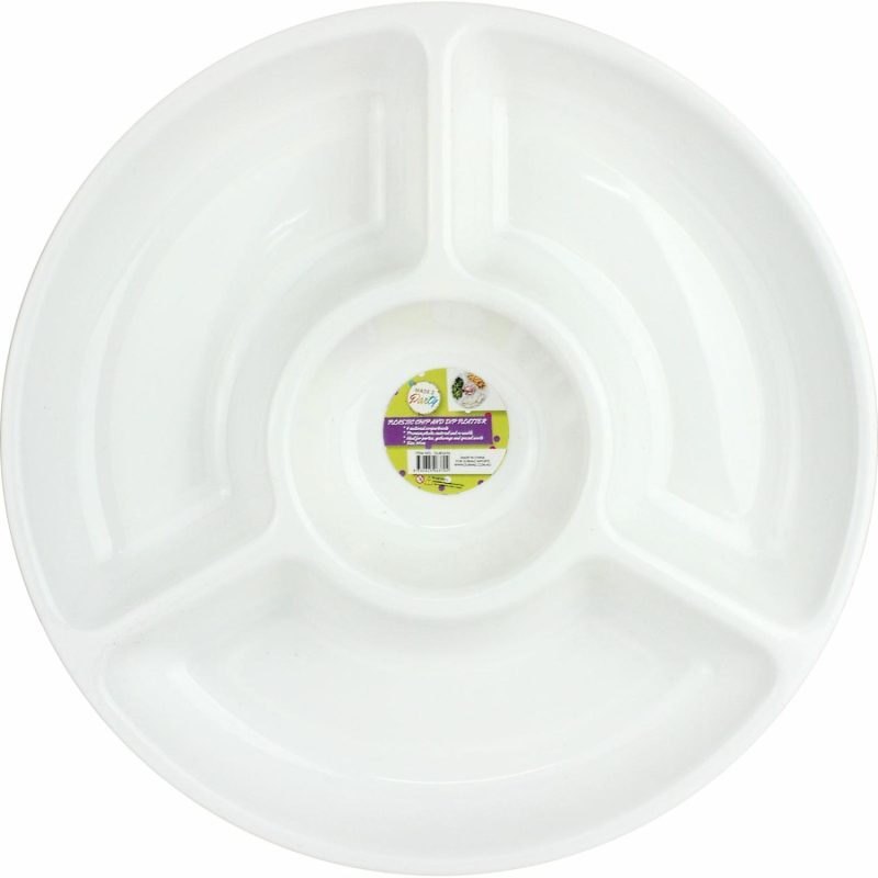 Plates, Platters & Bowls | White Plastic Chip And Dip Platter 30Cm Catering & Kitchen Plates, Platters & Bowls