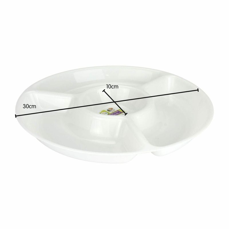 Plates, Platters & Bowls | White Plastic Chip And Dip Platter 30Cm Catering & Kitchen Plates, Platters & Bowls