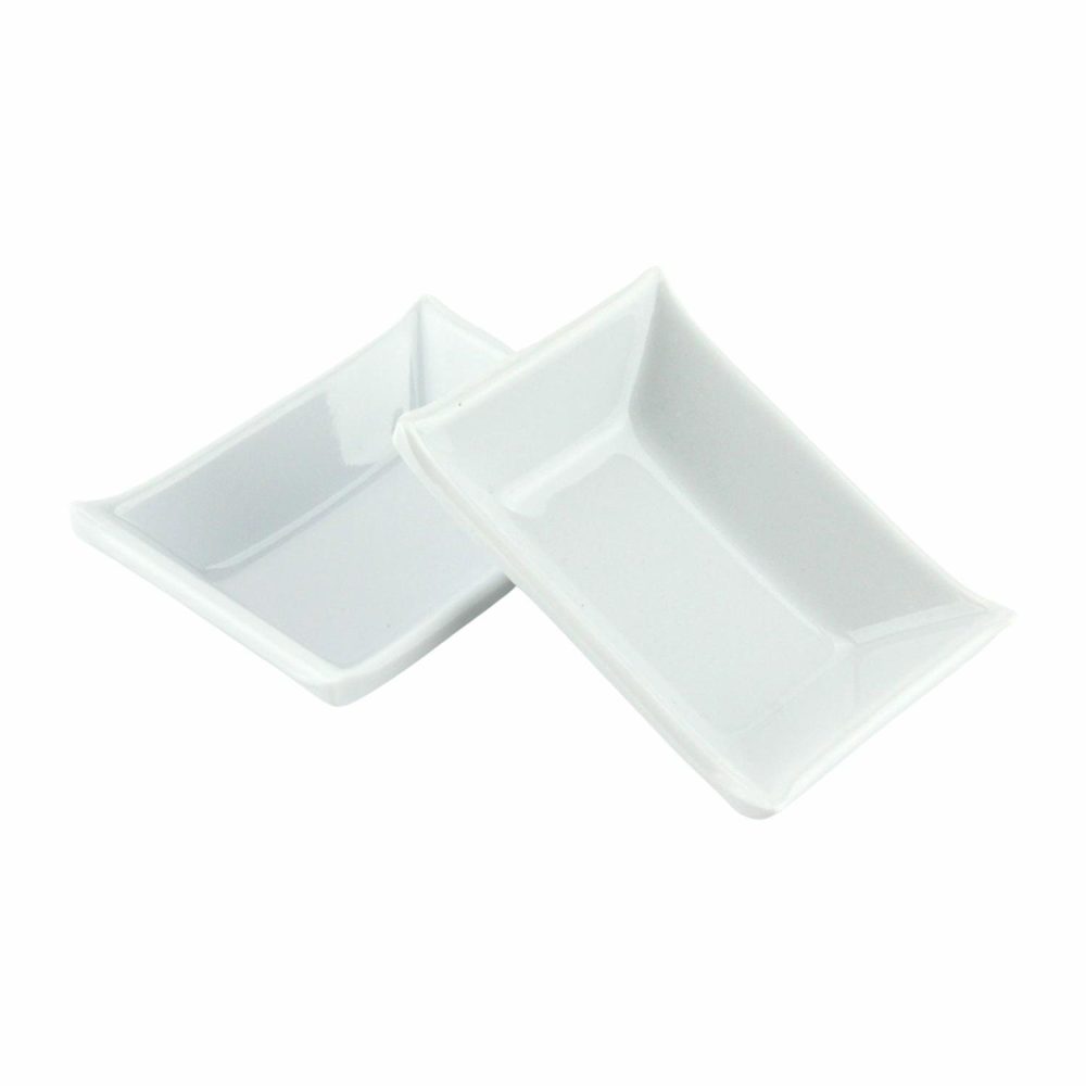 Plates, Platters & Bowls | White Rectangle Melamine Sauce Dishes 8.6Cm X 6.2Cm (2 Pack) Catering & Kitchen Plates, Platters & Bowls