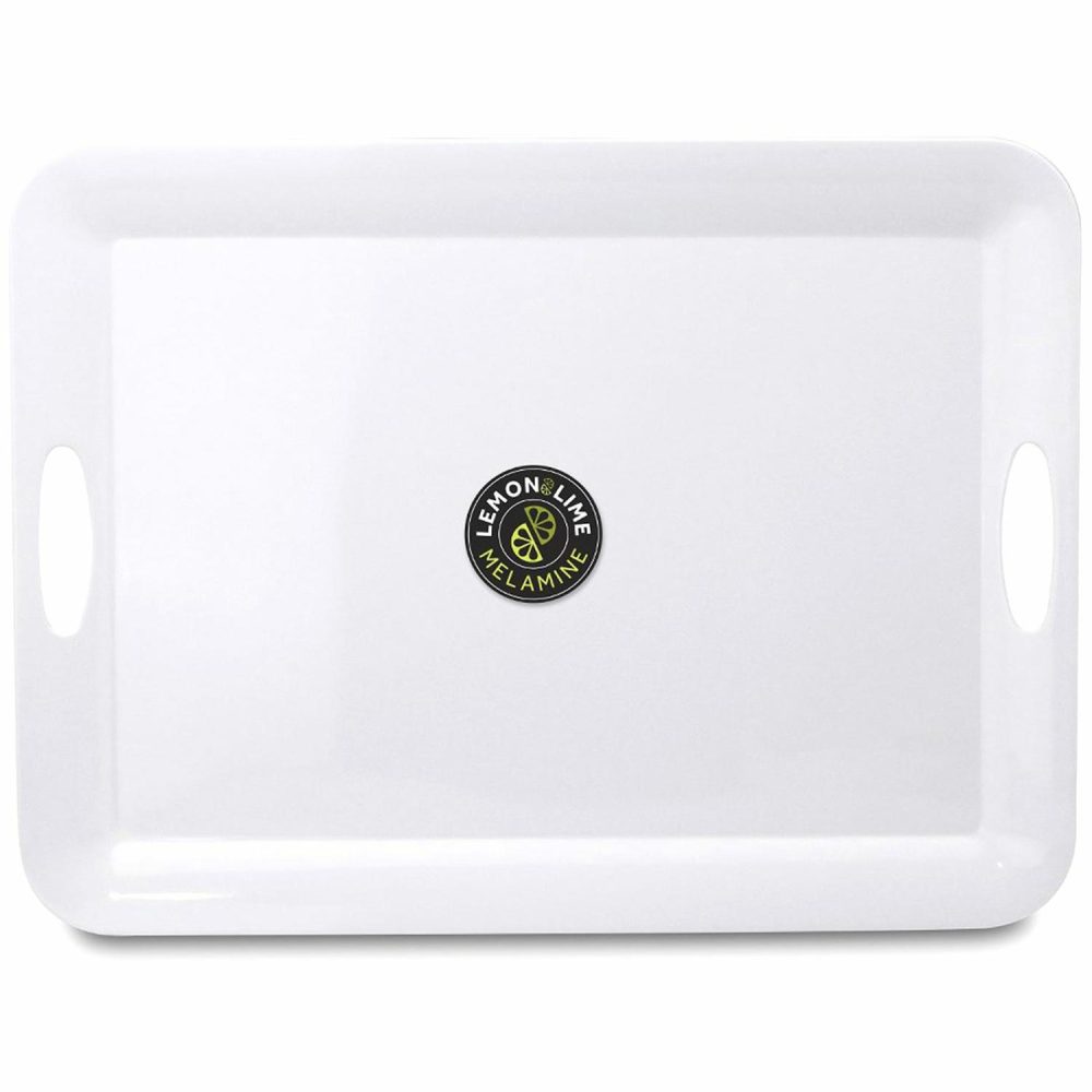 Plates, Platters & Bowls | White Rectangular Melamine Platter With Handles 50Cm X 37Cm Catering & Kitchen Plates, Platters & Bowls