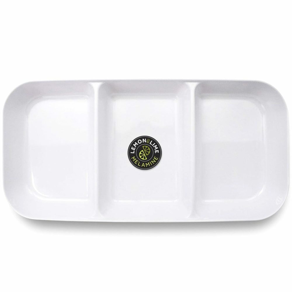 Plates, Platters & Bowls | White Rounded Melamine 3 Section Tray 32.5Cm X 15.5Cm Catering & Kitchen Plates, Platters & Bowls