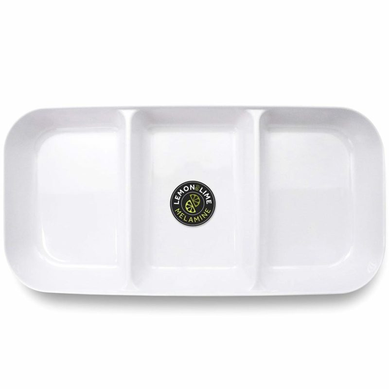 Plates, Platters & Bowls | White Rounded Melamine 3 Section Tray 32.5Cm X 15.5Cm Catering & Kitchen Plates, Platters & Bowls