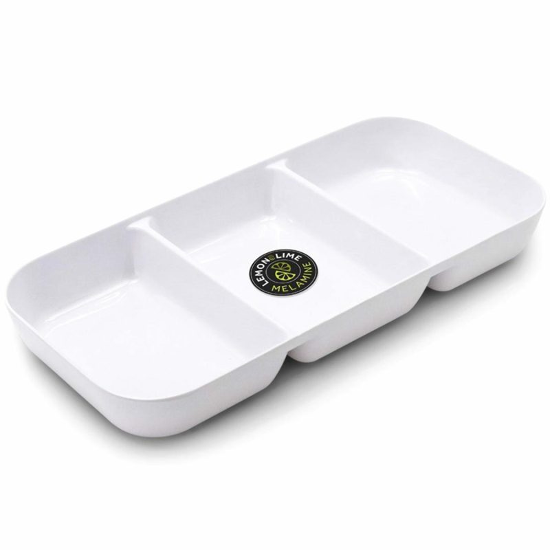 Plates, Platters & Bowls | White Rounded Melamine 3 Section Tray 32.5Cm X 15.5Cm Catering & Kitchen Plates, Platters & Bowls