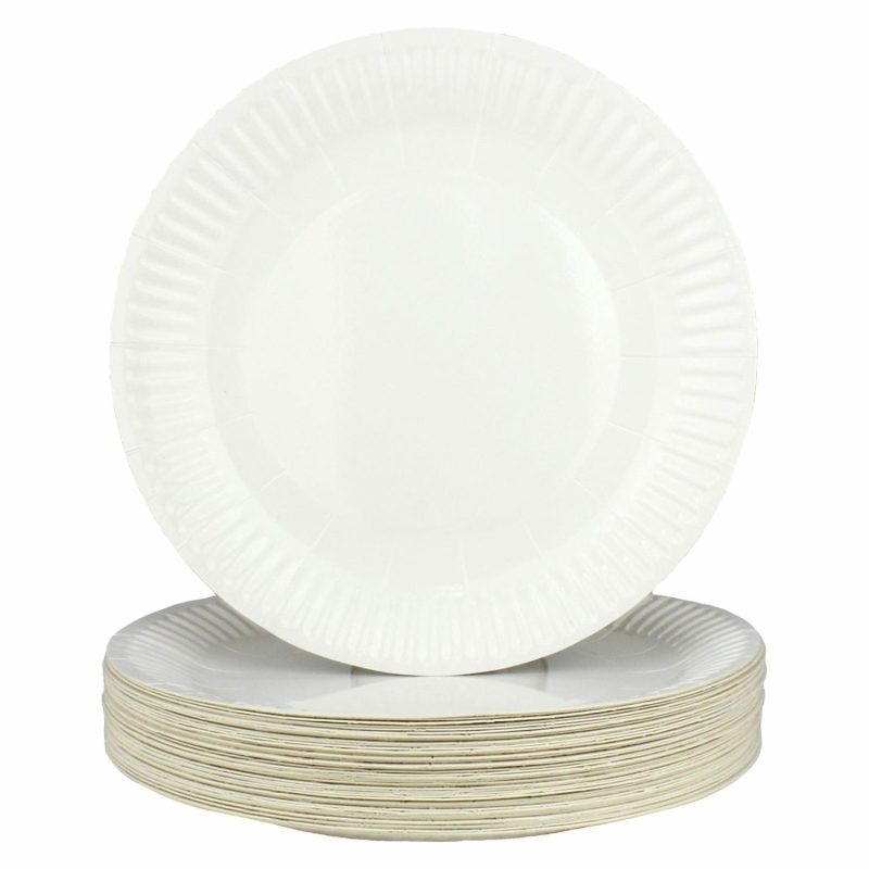 Plates, Platters & Bowls | White Small Round Paper Plates (Pack Of 50) Catering & Kitchen Plates, Platters & Bowls