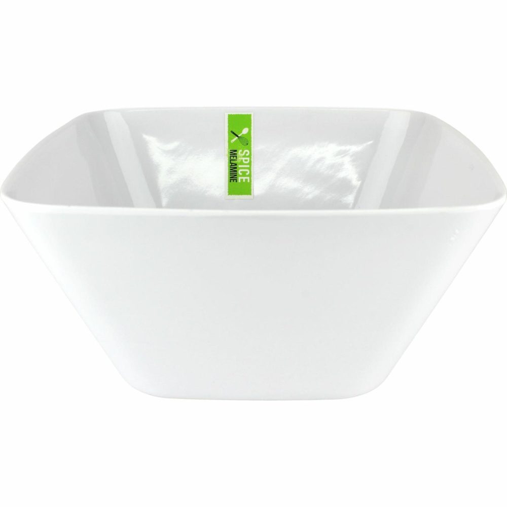 Plates, Platters & Bowls | White Square Melamine Salad Bowl 24.5Cm Catering & Kitchen Plates, Platters & Bowls