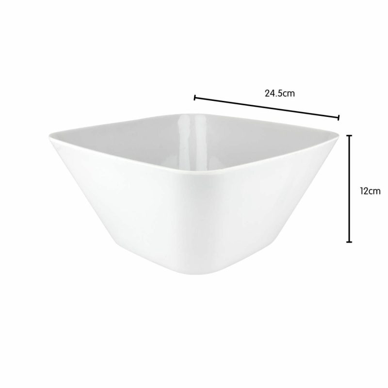 Plates, Platters & Bowls | White Square Melamine Salad Bowl 24.5Cm Catering & Kitchen Plates, Platters & Bowls