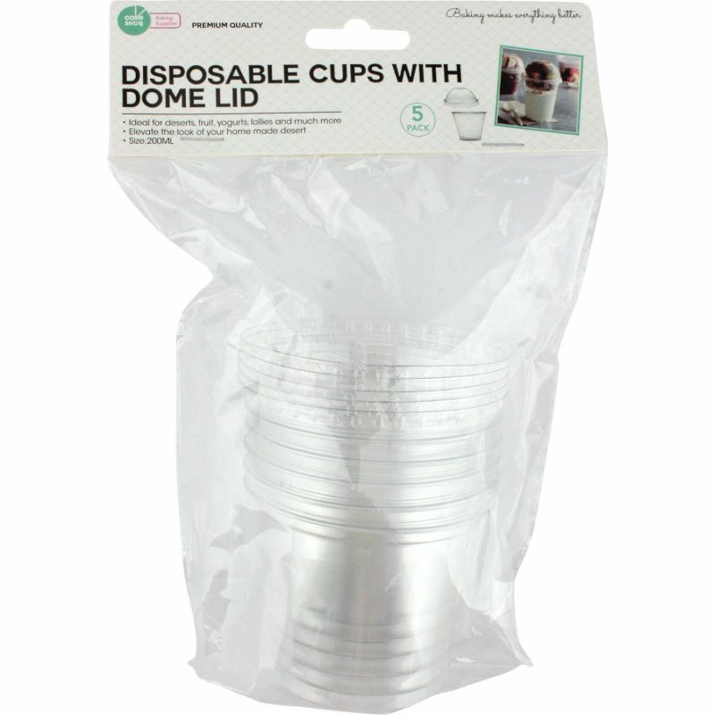 Storage & Containers | Clear Snack Cups With Dome Lids 200Ml (Pack Of 5) Catering & Kitchen Storage & Containers