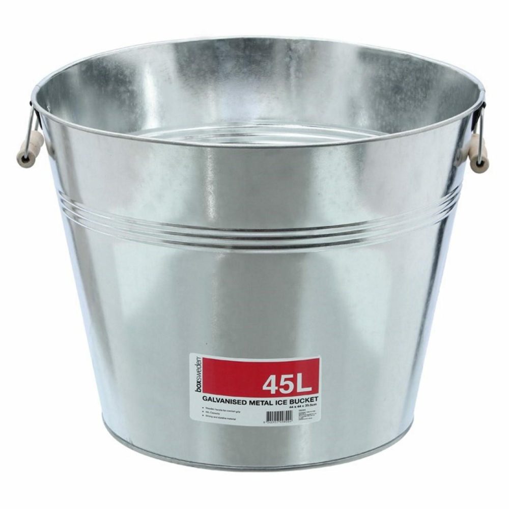 Storage & Containers | Galvanised Metal Ice Bucket With Wooden Handles 45L Catering & Kitchen Storage & Containers