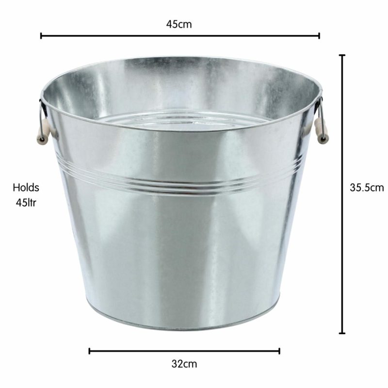 Storage & Containers | Galvanised Metal Ice Bucket With Wooden Handles 45L Catering & Kitchen Storage & Containers