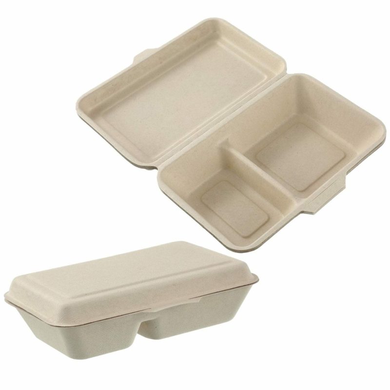 Storage & Containers | Natural Eco Sugarcane 1L Compartment Food Boxes 23.5Cm X 15.5Cm X 5Cm (Pack Of 5) Catering & Kitchen Storage & Containers