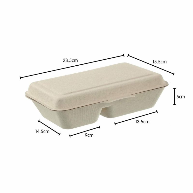 Storage & Containers | Natural Eco Sugarcane 1L Compartment Food Boxes 23.5Cm X 15.5Cm X 5Cm (Pack Of 5) Catering & Kitchen Storage & Containers