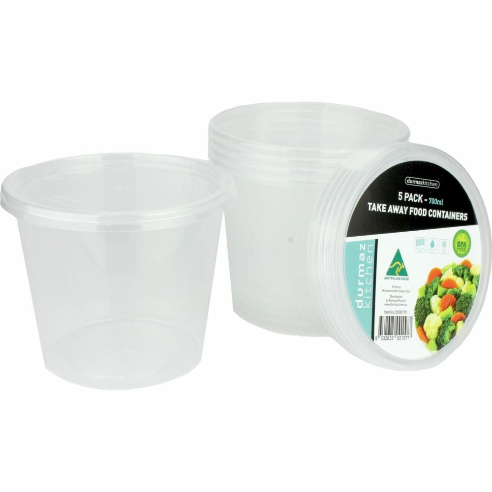 Storage & Containers | Plastic Round Takeaway Containers With Lids 700Ml (Pack Of 5) Catering & Kitchen Storage & Containers