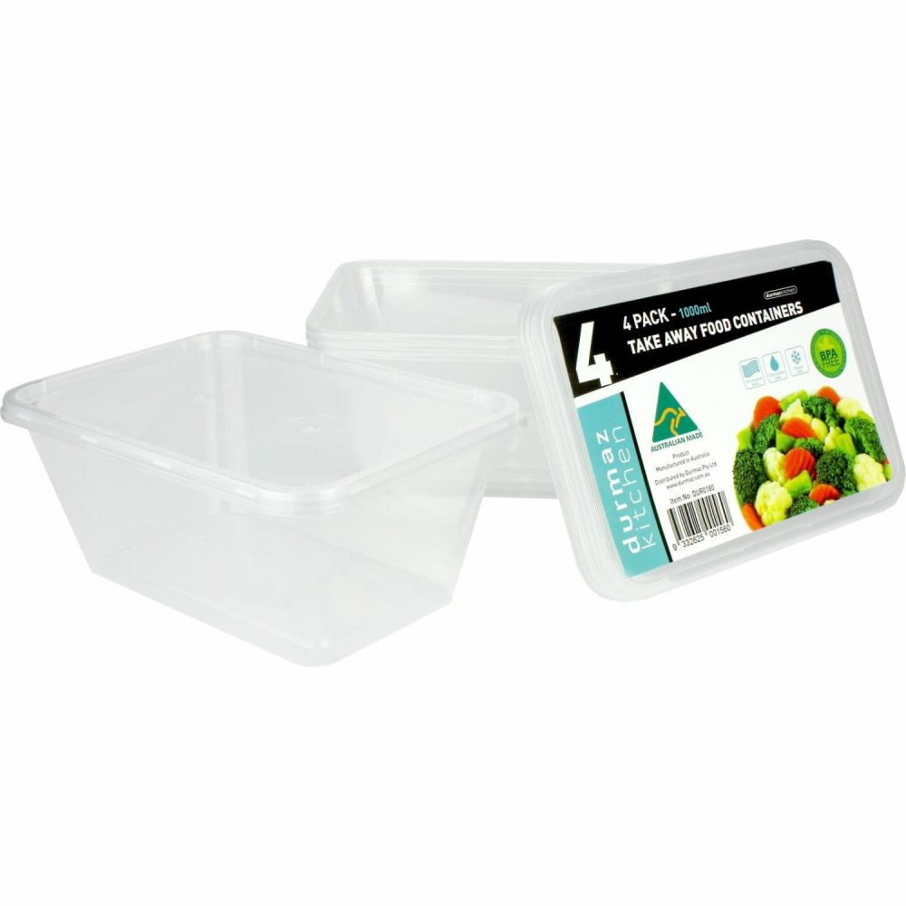 Storage & Containers | Plastic Takeaway Containers With Lids 1000Ml (Pack Of 4) Catering & Kitchen Storage & Containers