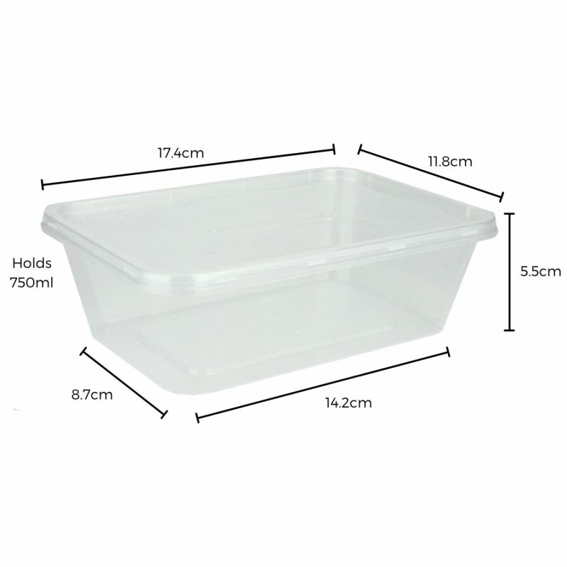 Storage & Containers | Plastic Takeaway Containers With Lids 750Ml (Pack Of 5) Catering & Kitchen Storage & Containers