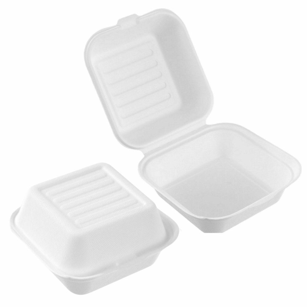 Storage & Containers | White Eco Sugarcane 450Ml Burger Boxes 14.5Cm X 4.5Cm  (Pack Of 6) Catering & Kitchen Storage & Containers