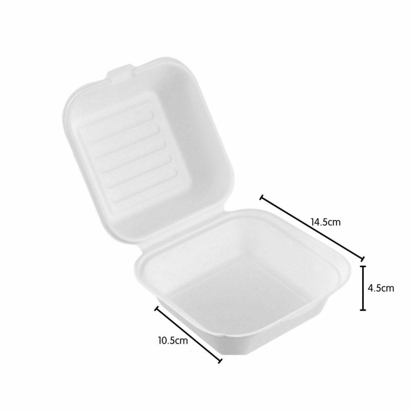 Storage & Containers | White Eco Sugarcane 450Ml Burger Boxes 14.5Cm X 4.5Cm  (Pack Of 6) Catering & Kitchen Storage & Containers