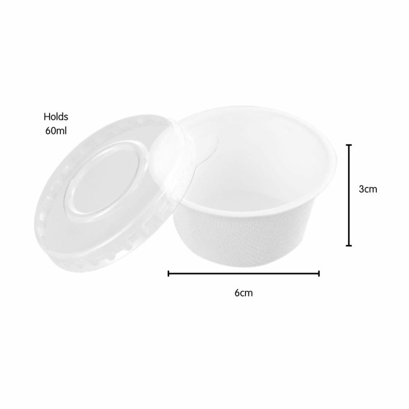 Storage & Containers | White Eco Sugarcane Sauce Container With Plastic Lid 60Ml (Pack Of 20) Catering & Kitchen Storage & Containers