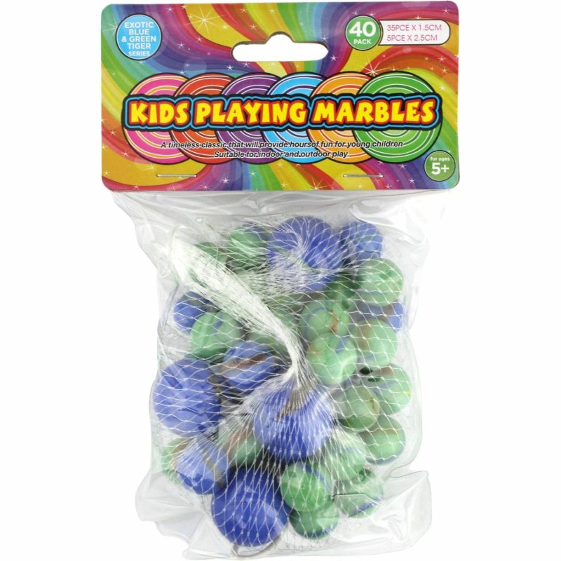 Toys | Blue & Green Tiger Marbles (Pack Of 40) Toys Toys