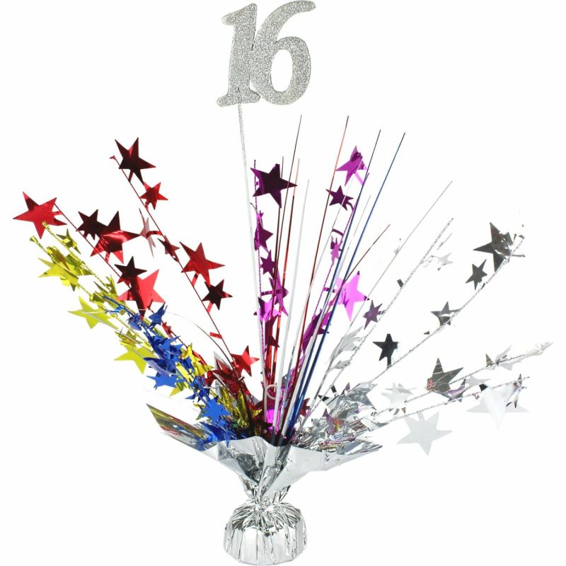 Weights, Sticks & Accessories | 16Th Birthday Multicoloured Star Spray Centrepiece Balloons Weights, Sticks & Accessories