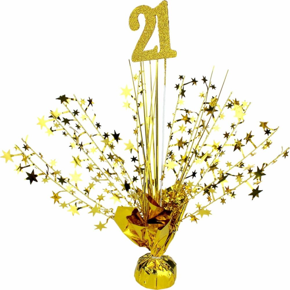 Weights, Sticks & Accessories | 21St Birthday Gold Foil Spray Centrepiece Balloons Weights, Sticks & Accessories