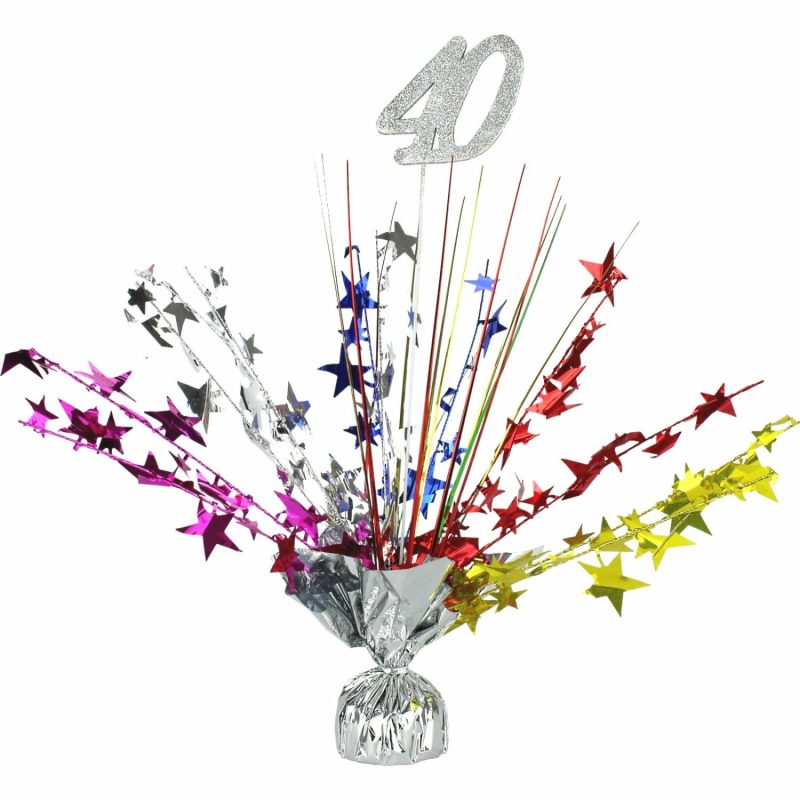 Weights, Sticks & Accessories | 40Th Birthday Multicoloured Star Spray Centrepiece Balloons Weights, Sticks & Accessories