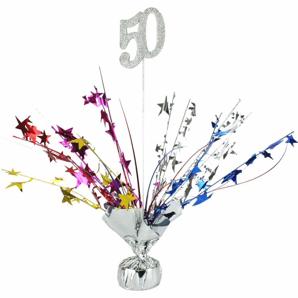 Weights, Sticks & Accessories | 50Th Birthday Multicoloured Star Spray Centrepiece Balloons Weights, Sticks & Accessories