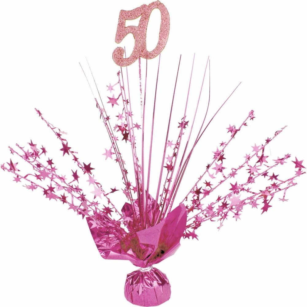 Weights, Sticks & Accessories | 50Th Birthday Pink Foil Spray Centrepiece Balloons Weights, Sticks & Accessories