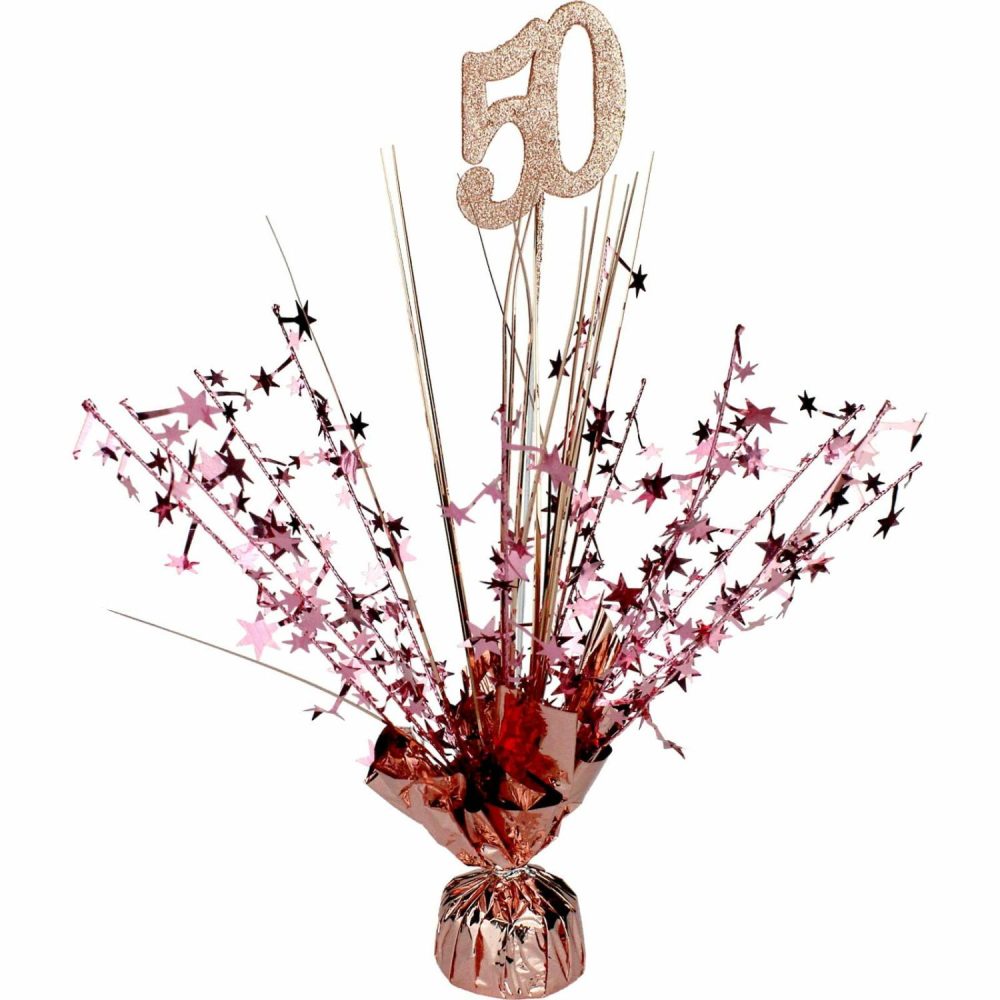 Weights, Sticks & Accessories | 50Th Birthday Rose Gold Foil Spray Centrepiece Balloons Weights, Sticks & Accessories