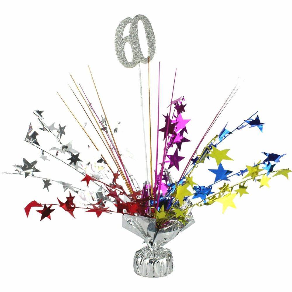 Weights, Sticks & Accessories | 60Th Birthday Multicoloured Star Spray Centrepiece Balloons Weights, Sticks & Accessories