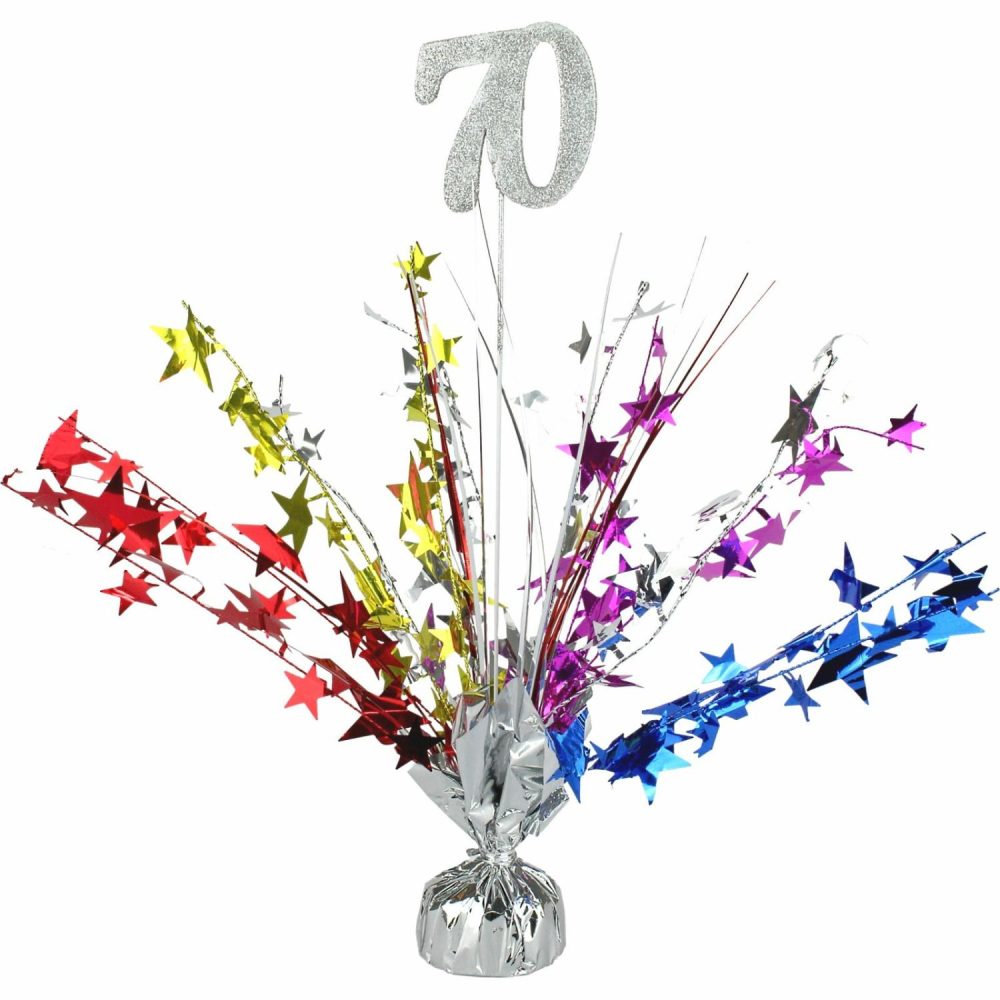 Weights, Sticks & Accessories | 70Th Birthday Multicoloured Star Spray Centrepiece Balloons Weights, Sticks & Accessories