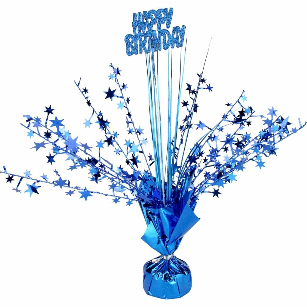 Weights, Sticks & Accessories | Happy Birthday Blue Star Foil Spray Centrepiece Balloons Weights, Sticks & Accessories